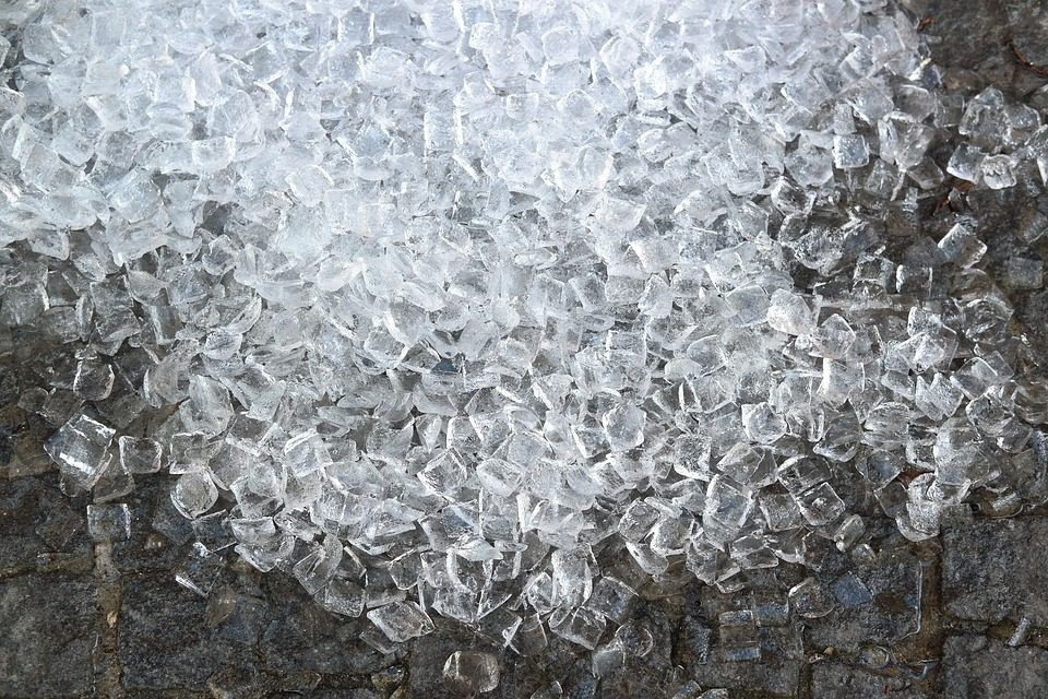 ice cubes scattered on a surface