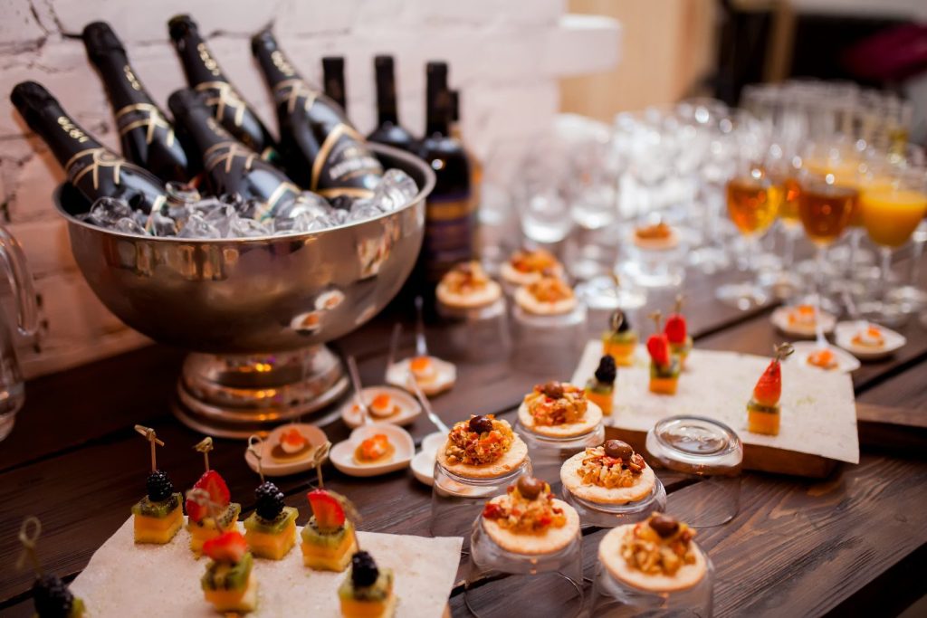 champagne in ice and snacks at a corporate event
