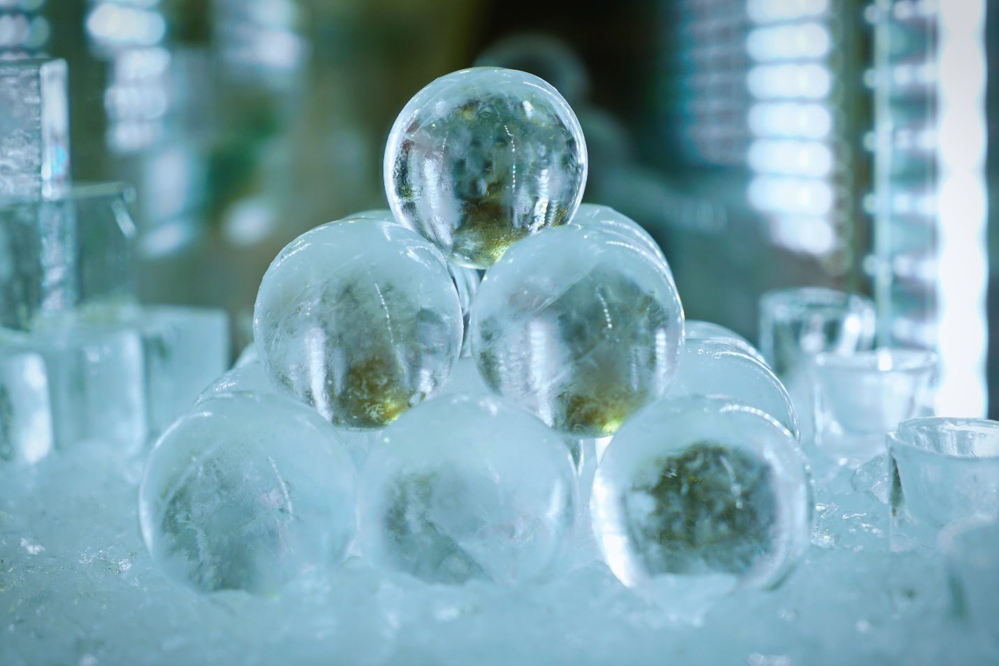 a stack of sphere ice to use in cocktails